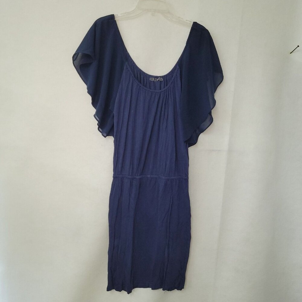 Velvet By Graham & Spencer Dress Womens M Blue Rayon‎ Flutter Sleeve Knit Bodice